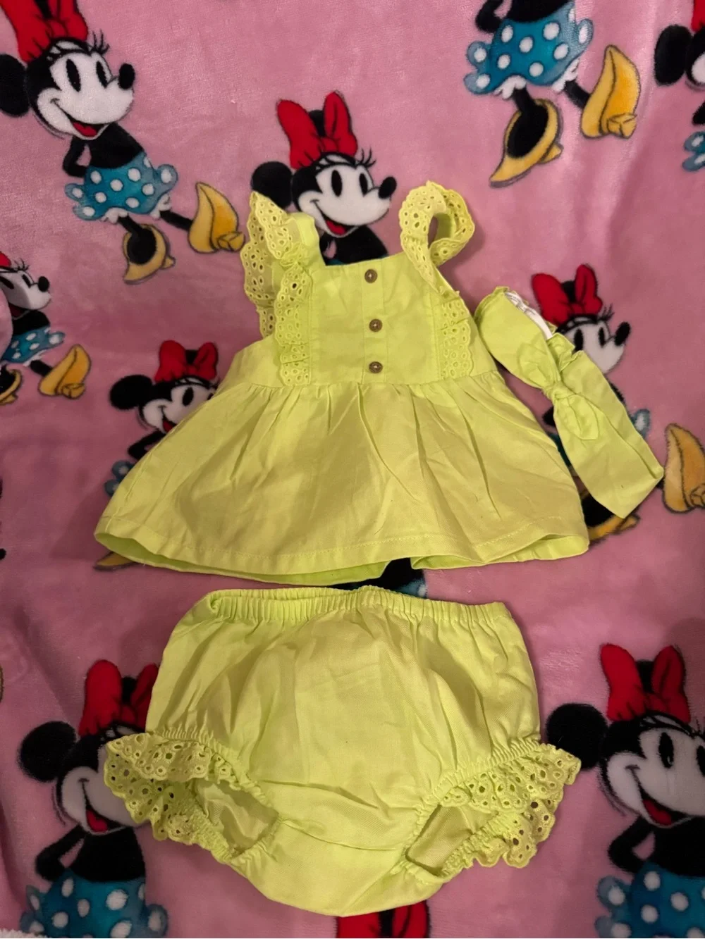 Carter's Bright Lime Green Eyelet Dress Set with Headband C4
